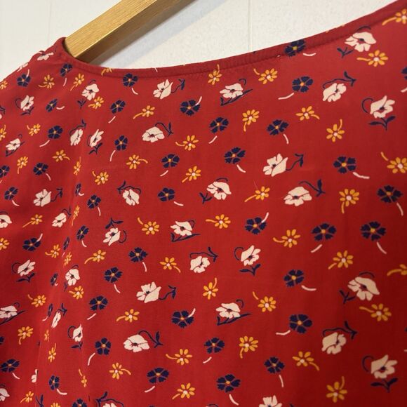 Madewell Novel Tie-Front Top in Prairie Posies Red Short Sleeve V-Neck Size XS - Picture 9 of 13